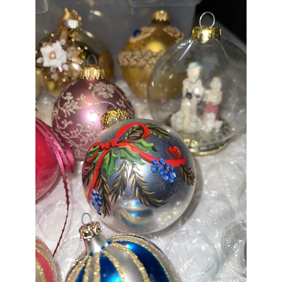 Vintage Stunning Embellished Hand painted Blown Glass Christmas Ornaments #30 - Picture 7 of 12